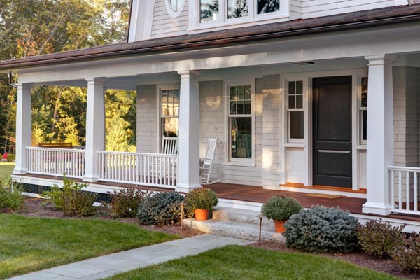 New home porch exterior with front door
