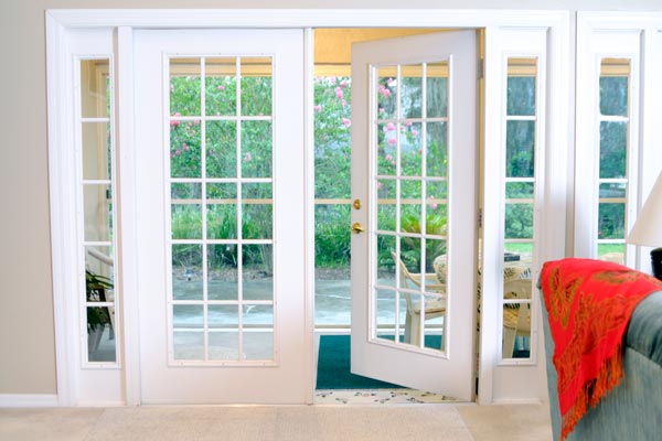 Open White French Doors Without Curtains