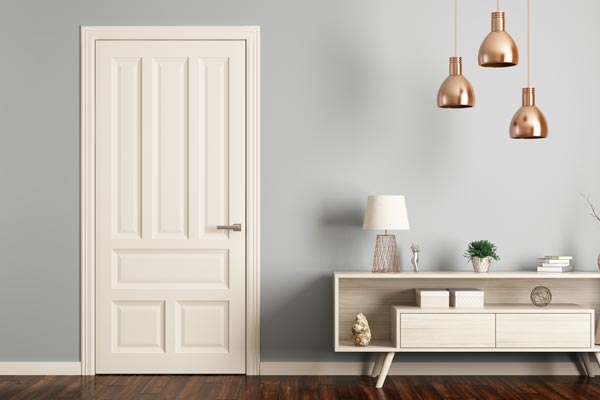 Modern living room interior with door 3d rendering
